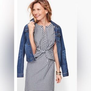 Talbots Gingham Tie-Front A-Line Dress | Navy & White | Women’s Size 12
